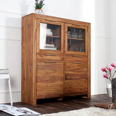 Produktbild von riess-ambiente Massives Highboard PURE 140cm braun Sheesham stone finish Vitrine Palisander