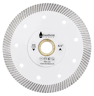 Immagine prodotto di Disco diamantato da taglio da 115 mm per marmo e piastrelle, con spessore del segmento di 1,4 mm e foro di 22,23 mm