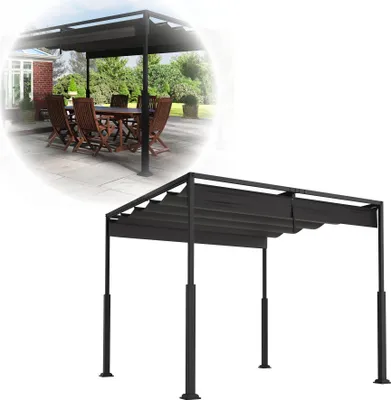 Produktbild von XINZI Freistehende Pergola 3×4 m mit Schiebedach, pulverbeschichtetem Stahl, UV- und wasserdicht, wetterfester Gartenpavillon,Schwarz
