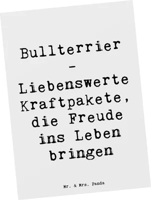 Produktbild von Mr. & Mrs. Panda Postkarte Spruch Bullterrier Kraftpaket - Weiß - Geschenk, freundliche Hunde, verspielte, Glück, Fotokarte, Ansichtskarten, Hunderassen Eigenschaften