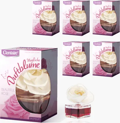 Produktbild von CLENTAIRE Duftblumen 6er Pack x 75 ml Beautiful Rose - sinnlicher blumiger Raumduft, handgefertigte Papierblume auf Maniok, Raumdekoration