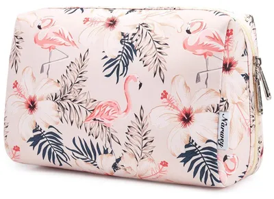 Produktbild von Kosmetiktasche Damen Beiger Flamingo Groß Wasserabweisend 22x15x10cm