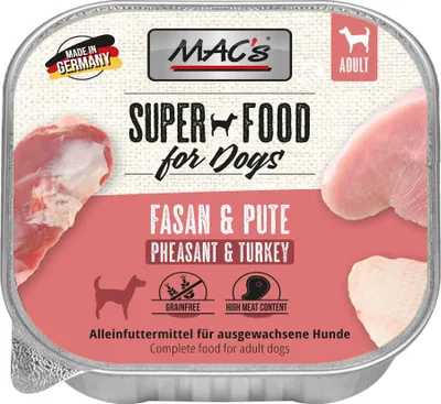 Produktbild von MAC's HUND SCHALE FASAN & PUTE, Adult, jede Rasse, Fasan, Truthahn, 150 g