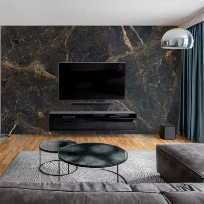 Produktbild von dedeco Wohnzimmerrückwand TV-Wand Wandpaneel Wohnrückwand Rückwand Tapetenersatz, Motiv: Marmor V2, 250 x 100 x 0,5cm, Nano-Protect: matt, wasserfest, robust, als Wandverkleidung aus Hartschaum PVC