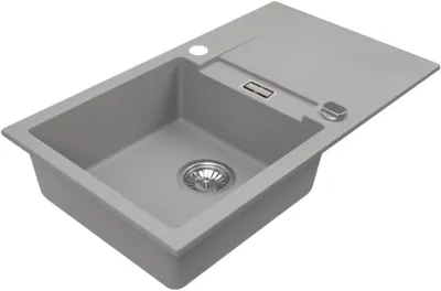 Immagine prodotto di VBChome Lavello in granito 76 x 44 cm Grigio Lavello da incasso a vasca singola Reversibile Specchiato Lavello di facile manutenzione con sifone Ideale per piccole cucine
