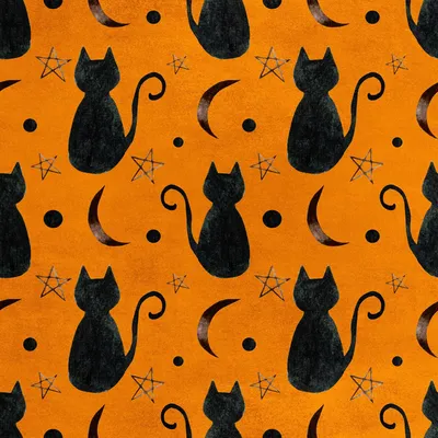 Productafbeelding van Koninklijke fluwelen stof, polyester, geschikt voor naaien - motief: zwarte kat op een oranje achtergrond