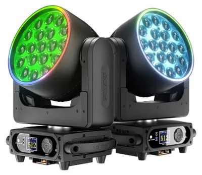 Obrázek produktu pro LED pohyblivé reflektory – zoom, wash, beam – 19x15W RGBW – ovládání přes DMX – sada 2 kusů pro DJ pódia a kluby