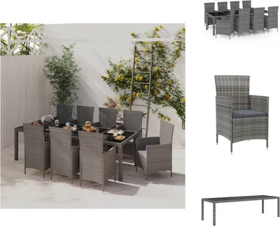 Produktbild von vidaXL 9-tlg. Garten-Essgruppe mit Kissen Poly Rattan Grau -  Gartenmöbel-Sets