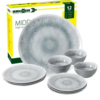 Produktbild von BRUNNER Camping Geschirr Set 4 Personen | Anti-Slip | Midday PEARL, 12-tlg.
