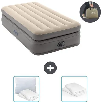 Zdjęcie produktu dla Łóżko pojedyncze – dla 1 osoby – 99 x 191 x 51 cm – szare – z pompką – poduszka i poszewka