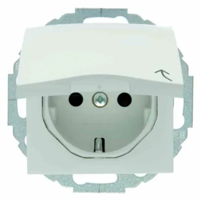 Image de Prise Schuko blanc polaire/brillant avec couvercle à charnière - Prise 47448989