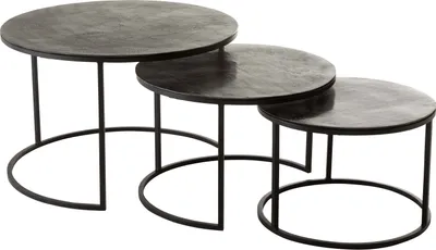 Produktbild von Set von 3 Runden Beistelltischen in Antik Schwarz - Oxidisiertes Aluminium/Eisen