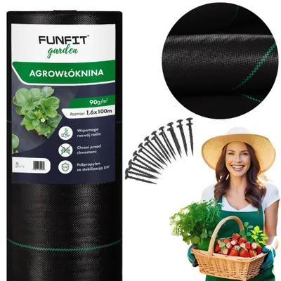 Zdjęcie produktu dla Agrowłóknina ogrodowa mata antychwastowa agrotkanina ściółkująca 1.6x100m 90g/m² x50 kotwy czarna