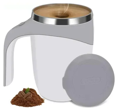 Imagen del producto de Taza automezcladora de acero inoxidable 304, con tapa, para café, con sistema de agitación magnética automático, ideal para el hogar, la oficina o viajes. Capacidad: 380 ml. Color: blanco