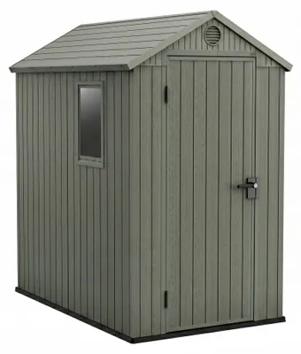 Produktbild von Darwin 4x6 - Gartenhaus 125,8x205,10x117 cm mit 1 Tür zur Werkzeugaufbewahrung, Holzoptik-Oberfläche Evotech+ aus grünem Kunstharz