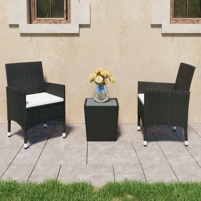 Produktbild von The Living Store 3-tlg. Bistro-Set Poly Rattan und Hartglas Schwarz