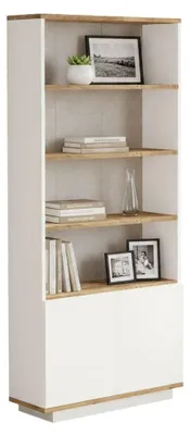 Produktbild von Bücherregal Dmartine, Büroregal, Mobiler Buchhalter, Bücherbrett, 75x27h168 cm, Eiche und Weiß
