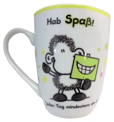 Produktbild von Kaffeetasse mit Sheepworld Design und fröhlichem Spruch 0,3L Porzellan