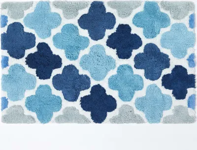 Produktbild von HOMESCAPES Rutschfeste Badematte mit blauem Muster 100% Baumwolle, marineblau, blau und weiß