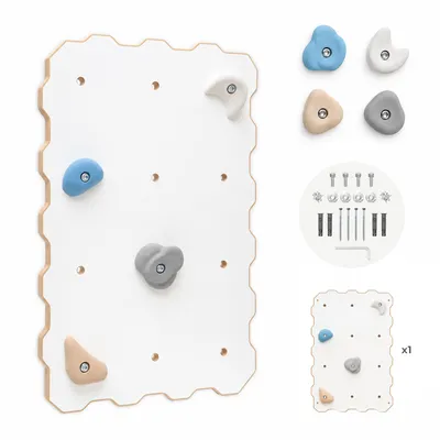 Image de MAMOI® Mur d’escalade en bois pour l’intérieur avec 4 prises d’escalade, module d’escalade blanc, ensemble d’escalade domestique