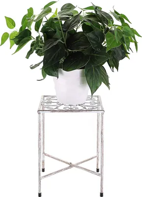 Imagen del producto de Soporte metálico para plantas: estante para flores y plantas, color blanco envejecido (la planta no está incluida)