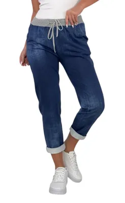 Produktbild von 287 Mississhop Damen Hose Cargohose Blumen Sweatpants Jogginghose Baumwolle Freizeithose Boyfriend Jeans Dunkel Model 27