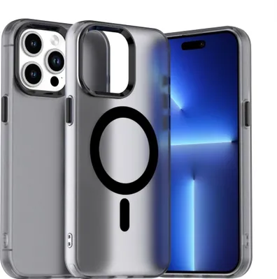 Immagine prodotto di Custodia MagSafe per Apple iPhone 15 Pro - Cover posteriore Phonesta HardFrost Semi-Trasparente - Nero opaco