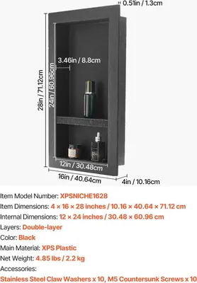Zdjęcie produktu dla Wnęka prysznicowa, ruchoma półka dzieląca, wodoodporna konstrukcja, 16 cali x 28 cali
