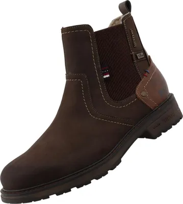 A single brown boot is shown against a white background.