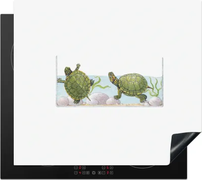 Produktbild von KitchenYeah© Herdabdeckplatte Illustration von grünen Schildkröten in einem Aquarium , 57x51cm, Küche Deko, Glaskeramikkochfeld Herdabdeckung, Abdeckplatte fùr Kochfeld