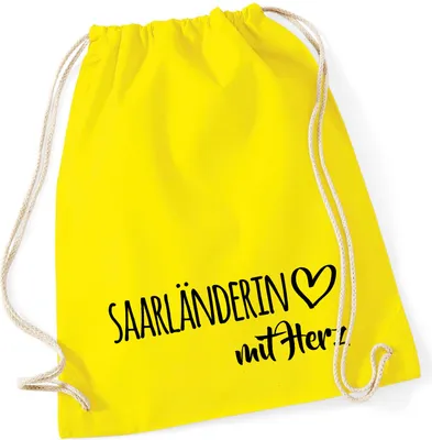 Produktbild von Huuraa Turnbeutel Saarländerin mit Herz 12 Liter Yellow Baumwolle Rucksack Geschenkidee