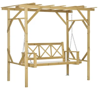 Produktbild von Outsunny Hollywoodschaukel mit Pergola, 2-Sitzer Gartenschaukel Massivholz Natur