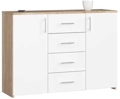 Obrázok produktu pre Komoda 110 cm so 4 zásuvkami a 2 dvierkami, príborník, skriňa, výška 80 cm
