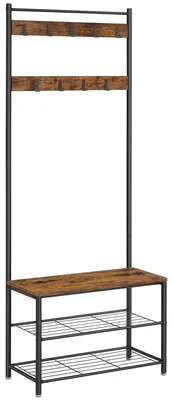 Produktbild von Flurmöbel - Garderobenständer/Flurgarderobe - Mit Sitzbank - 3 Ablagen - Schuhablage/Schuhregal - Schwarz