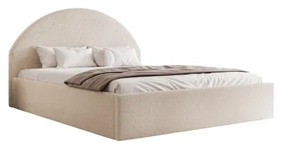 Image de Lit rembourré BESILIO avec coffre de rangement 120 slim Velora - Lit avec cadre, formes arrondies - Tissu bouclé - Beige & Quelle 3
