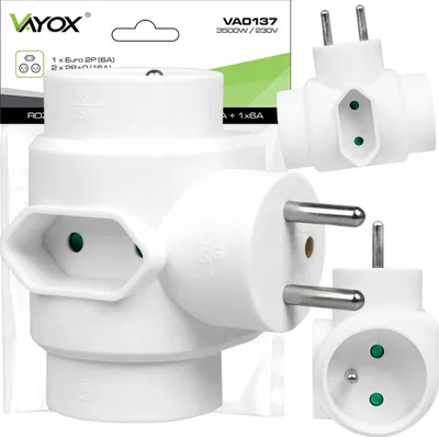 Immagine prodotto di Adattatore per presa di corrente Vayox VA0137 | 3 volte | 1x Euro 2x contatto di terra | Bianco