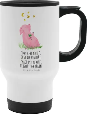Produktbild von Mr. & Mrs. Panda Thermobecher To Go Schwein Glück - Weiß - Geschenk, Becher, Ziele, thermosbecher, Kaffee-Thermobecher, Camping, Motivation, Glücksbringer, Sterne, Tiere