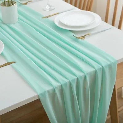 Produktbild von Unyqoos® Chiffon-Tischläufer 300×70 cm – luftige Tischdeko für Hochzeit, Taufe & Fest, 1 Stück + 2 weiße Bänder