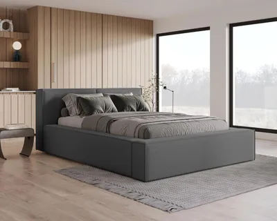 Produktbild von Chilly Möbel Design Bett Lugano - Klassisches Polsterbett mit Bettkasten und elegantem Kopfteil 180x200 cm / Bouclé / Dunkelgrau