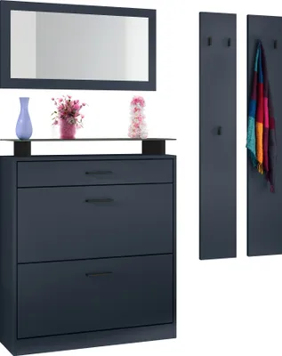 Produktbild von Vladon Garderobenset Enigma, Garderobe bestehend aus 1 Schuhschrank, 1 Wandspiegel und 2 Garderobenpaneele, Royal Blau