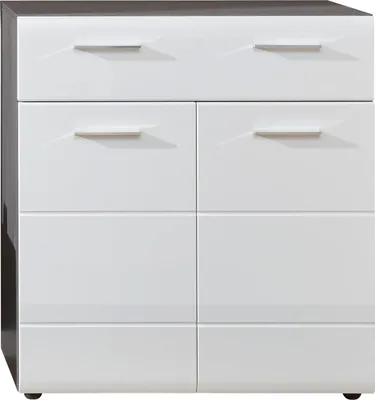 Produktbild von trendteam Garderobe Schuhschrank Line Sardegna Rauchsilber Melamin/Weiß Hochglanz Tiefzieh 80 x 87 x 35 cm