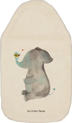 Produktbild von Mr. & Mrs. Panda Wärmflasche Elefant Biene - Weiß - Geschenk, Wärmflaschen, Bettflasche, Lustige Sprüche, Liebesspruch, Flauschige, mit Bezug, Wärmekissen, Liebe