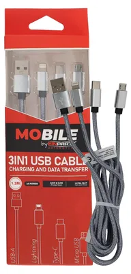 Zdjęcie produktu dla Einparts Kabel 3W1 12M 3A Do Usb-C Micro Usb Lightning Z Nylonowym
