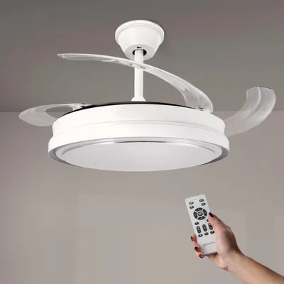 Productafbeelding van M mimotec plafondventilator met LED-verlichting, wit, met afstandsbediening, DC-motor, 6 bladen