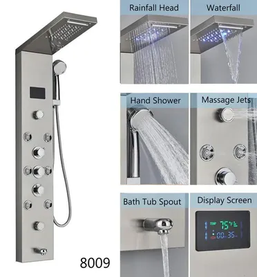 Produktbild von Duschpaneel, Digitalanzeige, Körpermassage-Düsen, Gebürstet 8009