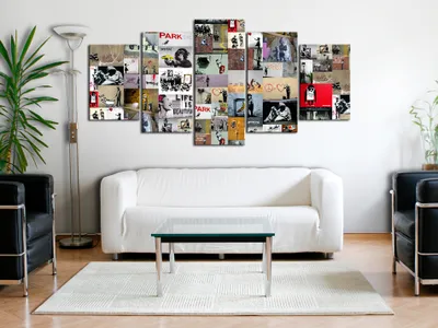 Produktbild von Akustikbild Abstrakt Banksy 200x100 cm Bilder Akustikschaum Hochleistungsschallabsorber Schallschutz Leinwand 5 tlg Wandbild Raumakustik Schalldämmung i-C-0092-b-n