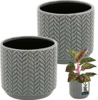 Immagine prodotto di KOTARBAU® Vaso da fiori in Vetroceramica grigio rotondo ⌀ 12 cm altezza 12,5 cm Vetroceramica smaltata 2 pezzi vaso da fiori grande fioriera in Vetroceramica vaso per piante in Vetroceramica vaso da fiori in Vetroceramica fioriera in Vetroceramica