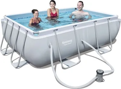 Produktbild von Bestway Power Steel Rectangular 2.82m x 1.96m x 84cm, Grau/Blau, 3662 l, Gerahmter Pool, Blau, Grau, 39,7 kg
