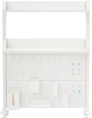 Zdjęcie produktu dla Półka modułowa do montażu na ścianie bez wiercenia - organizer na biurko - dwup poziomowa półka - wymiary: 80x12,5x95 cm - zawiera haczyki i pojemnik na drobiazgi - kolor: biały