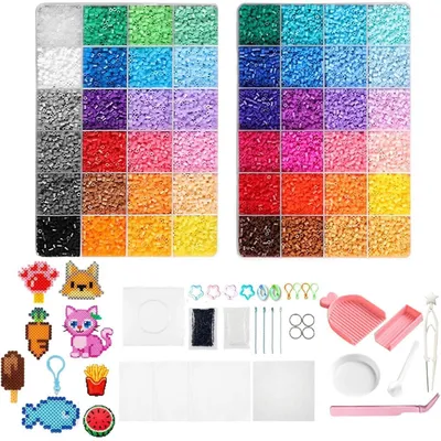Zdjęcie produktu dla Zestaw koralików do prasowania, 26000 sztuk, średnica 2,6 mm, 48 kolorów. Zestaw do rękodzieła typu "zrób to sam", zawierający płytkę perforowaną, pincetę i papier do prasowania